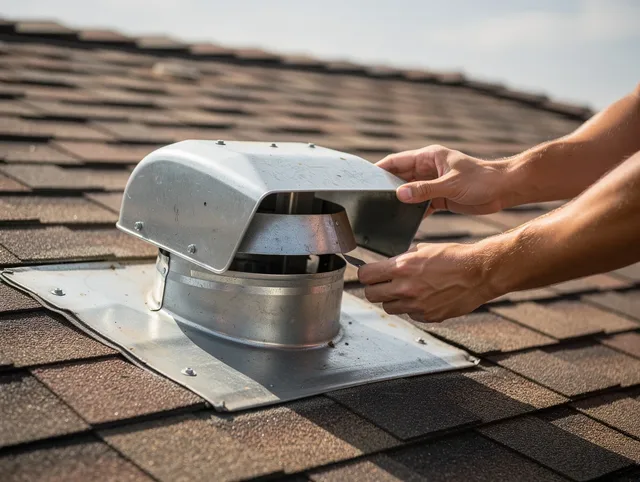 West Haven Dryer Vent Cleaning certified technician safely cleaning a roof-mounted dryer vent in West Haven