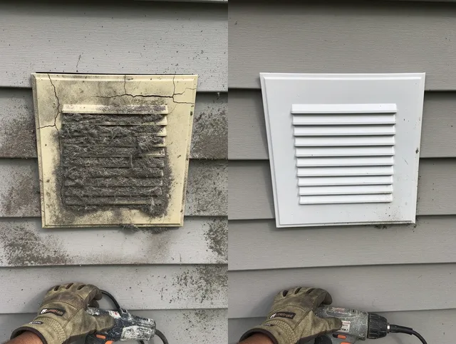 West Haven Dryer Vent Cleaning technician installing high-quality dryer vent cover at a residential property in West Haven
