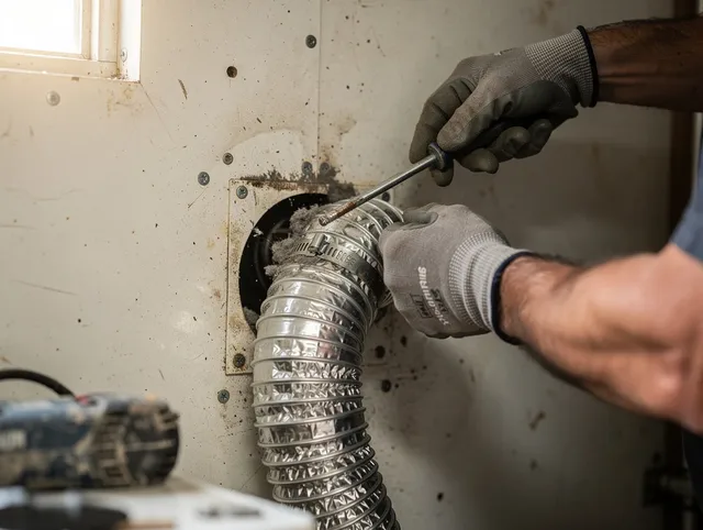 West Haven Dryer Vent Cleaning technician performing precise dryer vent hose installation in West Haven